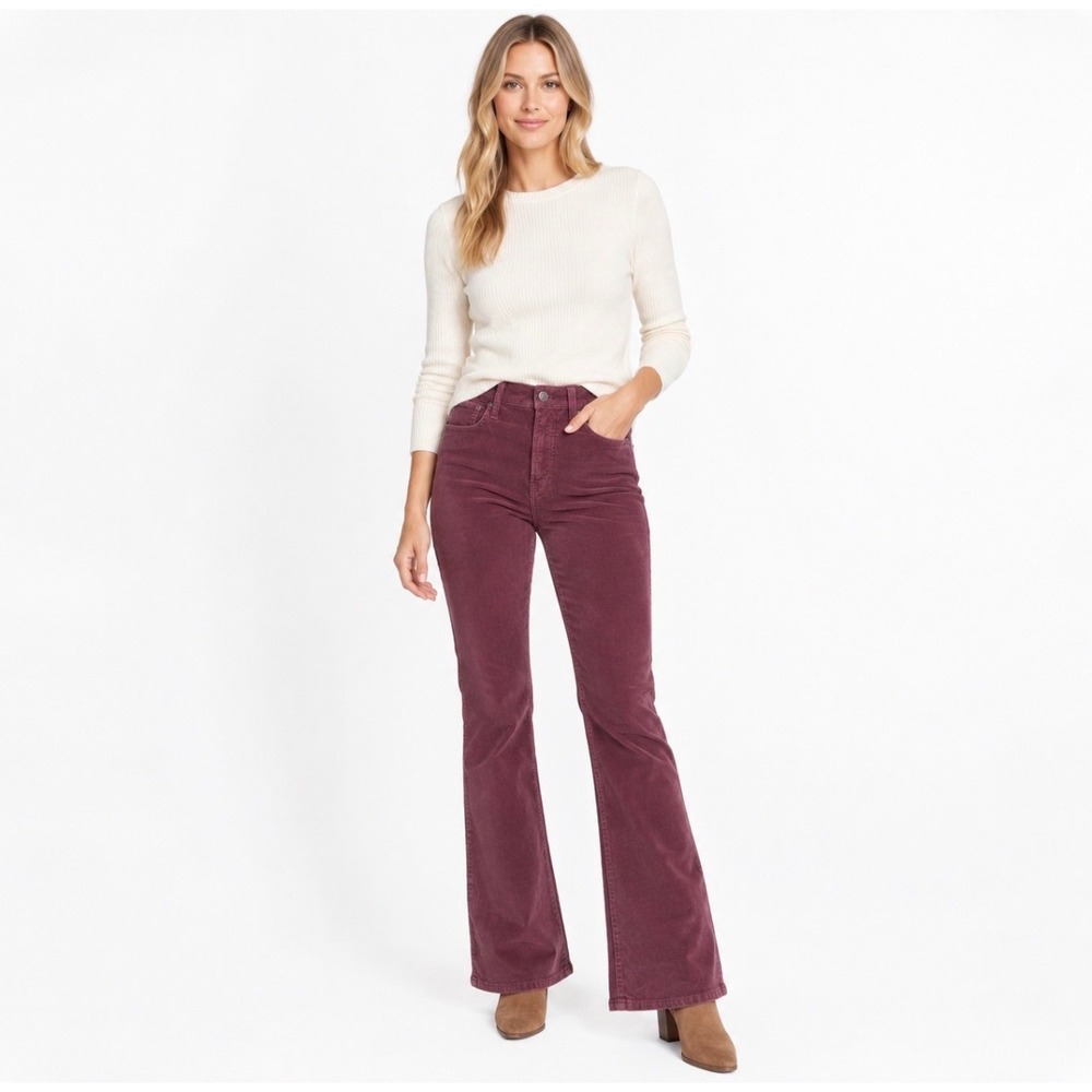 Madewell The Perfect Vintage Flare Jean in Corduroy Cabernet Burgundy Size 26
